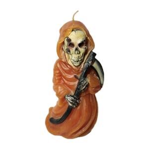 Vintage Garden Ridge Grim Reaper Candle Orange 6.75" Halloween Decor